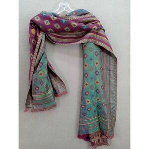 Oscar Scarf Shawl Wrap Geometric Purple Teal Fringe Travel Outdoor 78" Length
